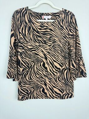 Jude Connally Top Womens Medium Bell Sleeve Animal Zebra Pint Black Brown Shirt
